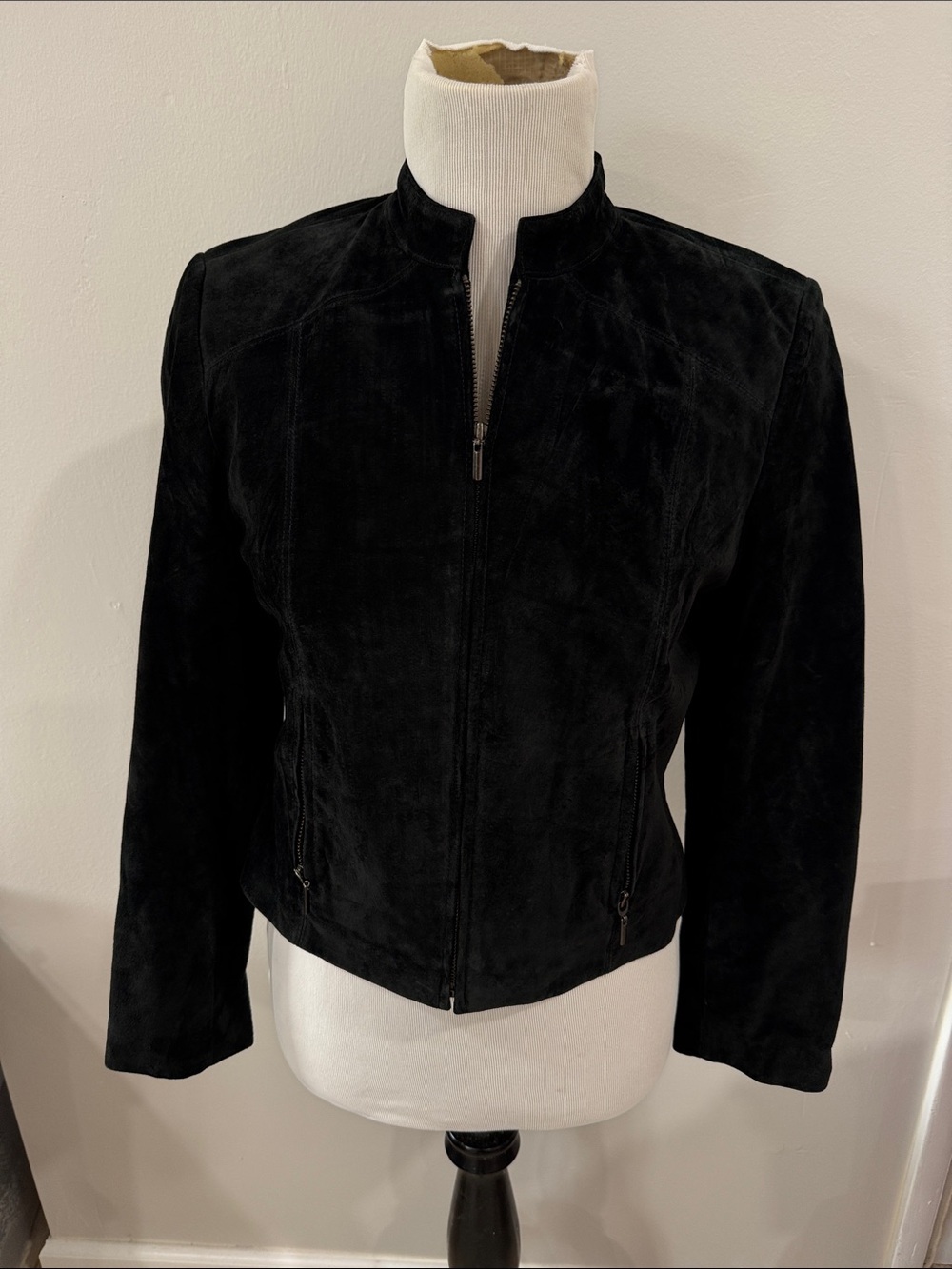 Vintage Valerie Stevens Black Suede Zip-Front Jacket 100% leather fitted classic - Picture 3 of 6